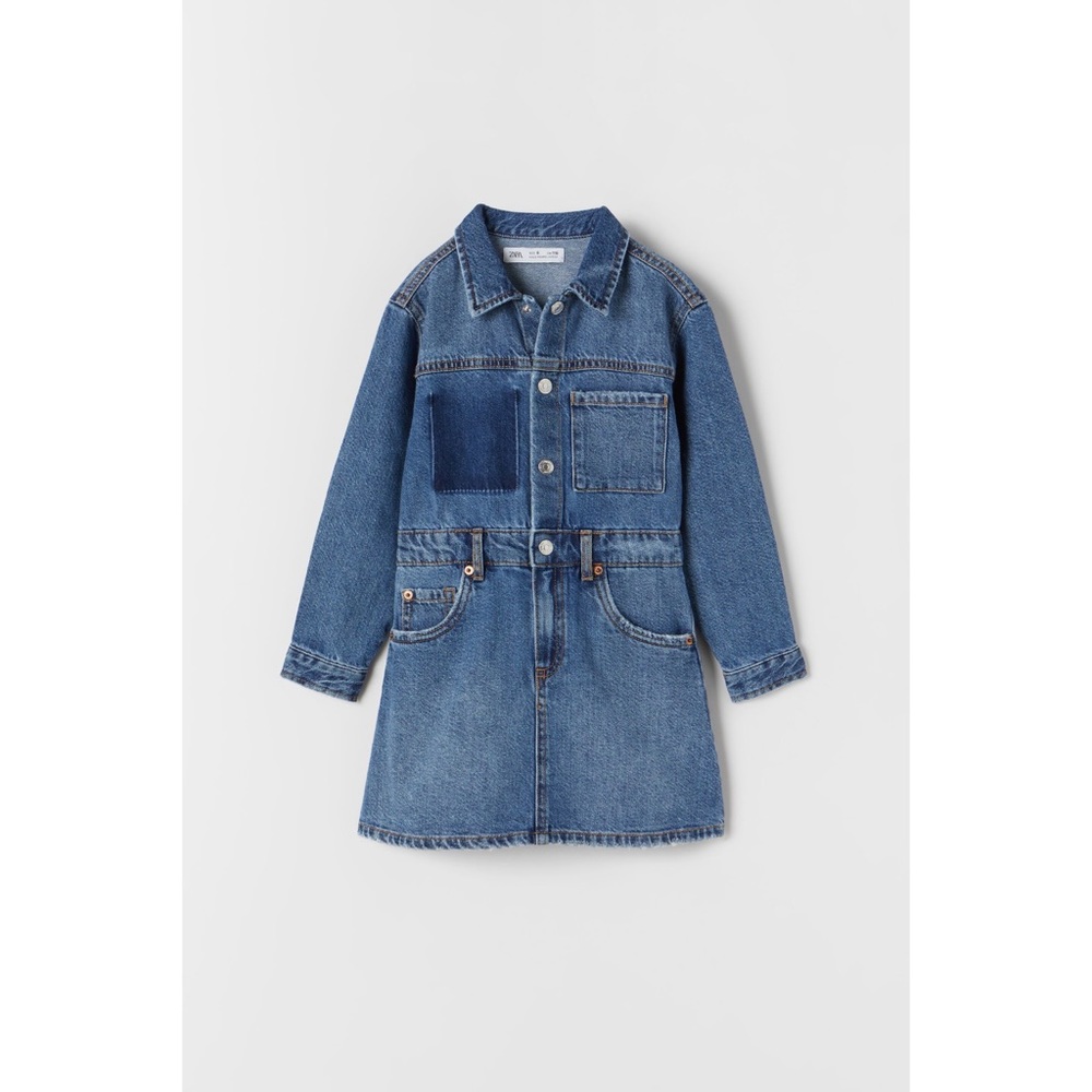 Zara Girls Kids | Size 9 Contrasting Denim Jean Button Down Retro Dress